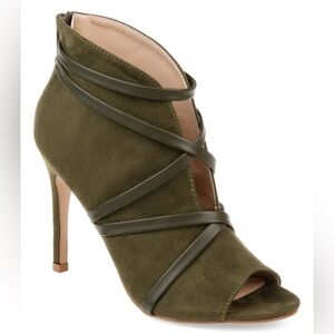 Journee Collection Samara Peep Toe Booties Olive Green Stiletto Heel Size 6.5
